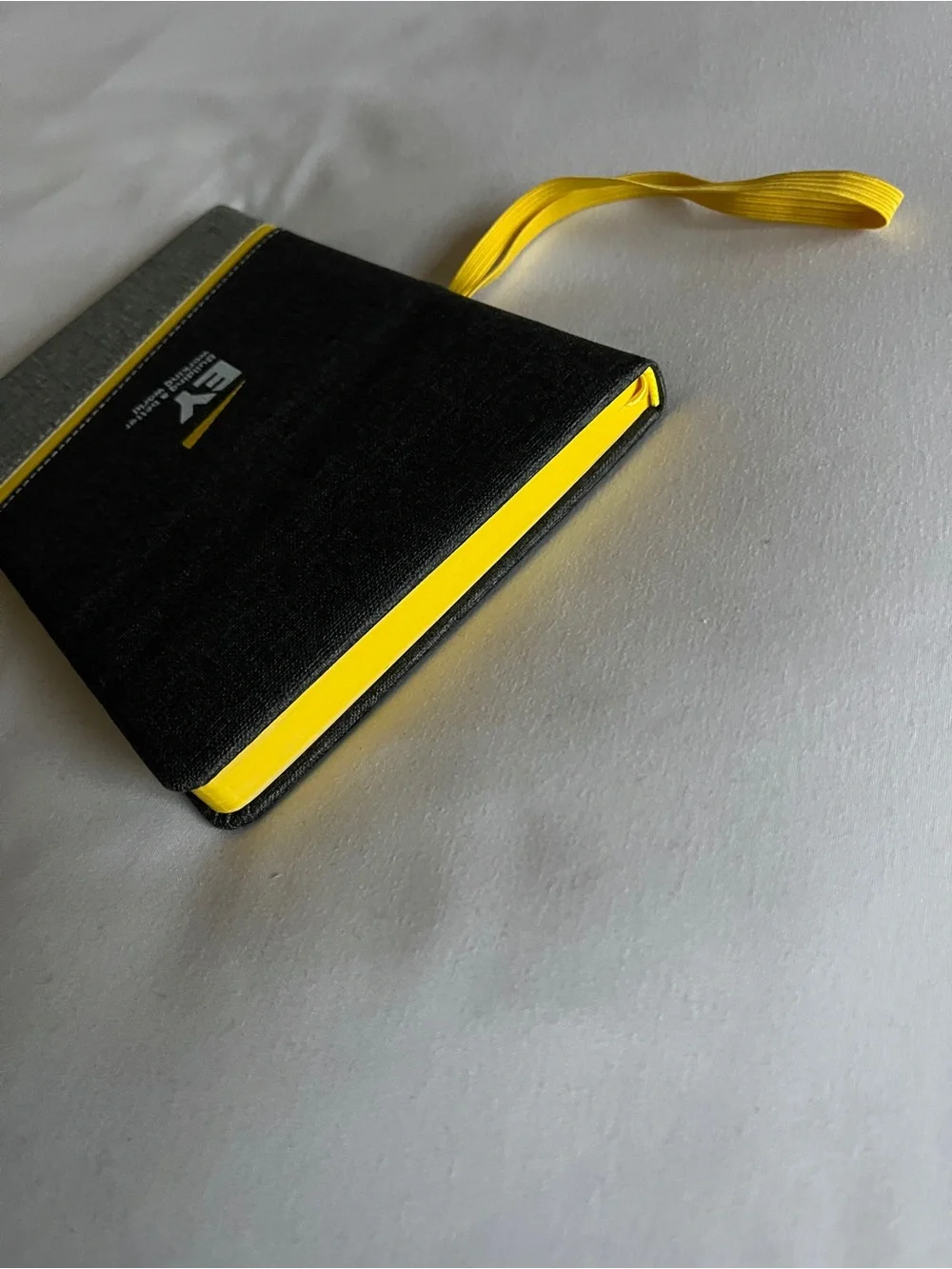 EY Black & Gray Hardcover Lined Journal Pocket Notebook Yellow Accent Elastic St